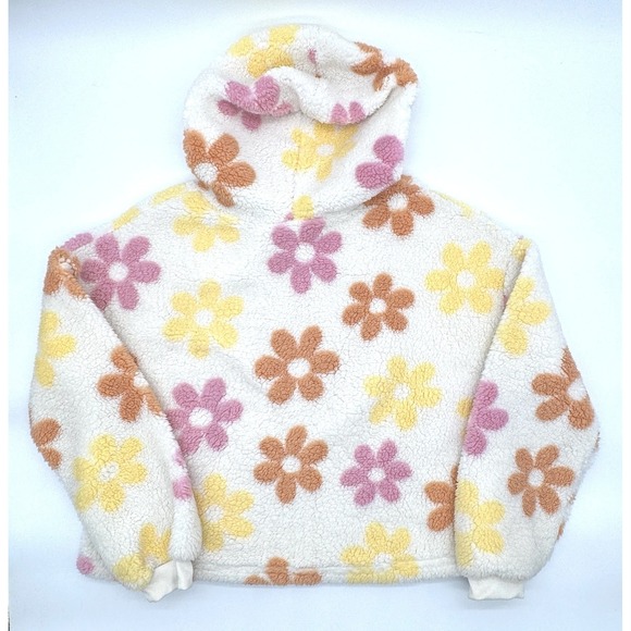 Barbie Fleece Hoodie Pink Orange Flowers Embroidered Logo Girlhood Mattel Sz L - Picture 3 of 9